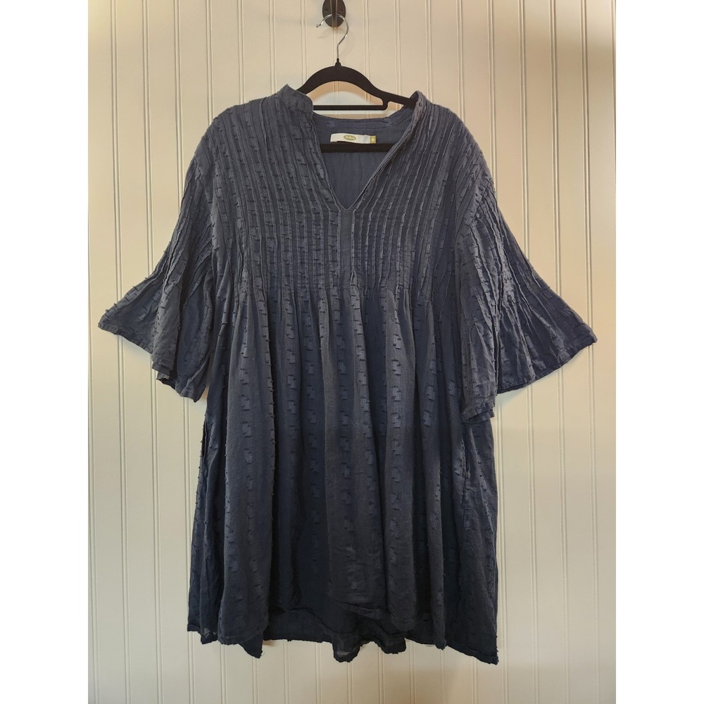 Dolma Women Teal Pintuck Bodice Bell Sleeve Peasant Tunic Top Size M Boho Flowy